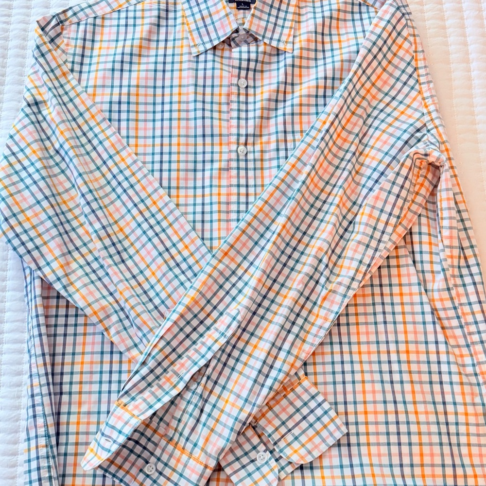 J. Crew Factory Blue and Orange Plaid Casual Shirt
